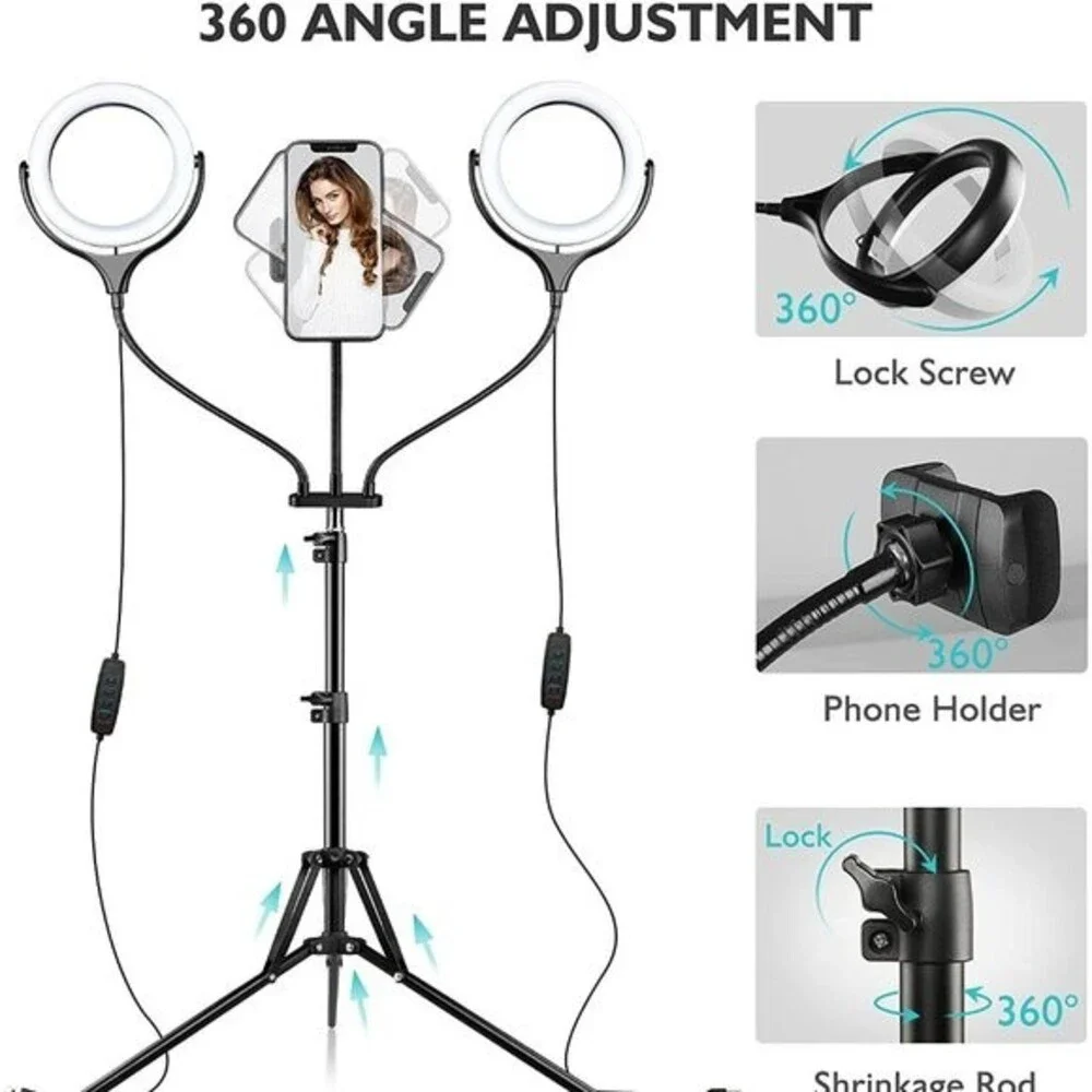Large Dual Selfie Ring Light Tripod Stand Phone Holder Remote Con… - Picture 3 of 7
